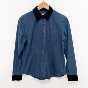 Vintage Talbots Petites Blue Denim Button Front Long Sleeve Shirt Size Petite P